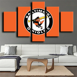 Baltimore Orioles MLB Baseball Team Orange Logo 5 Piece Canvas Wall Art Painting Wallpaper Poster Picture Print Photo Decor