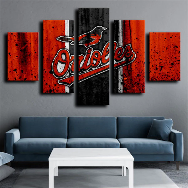 Baltimore Orioles MLB Baseball Team Red And Black Logo 5 Piece Canvas Wall Art Painting Wallpaper Poster Picture Print Photo Decor