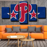 MLB Philadelphia Phillies Baseball Team Logo Blue & Red 5 Piece Canvas Wall Art Painting Wallpaper Poster Picture Print Photo Decor