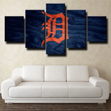 Detroit Tigers MLB Baseball Sports Team Dark Blue Logo 5 Piece Canvas Wall Art Painting Wallpaper Poster Picture Print Photo Decor