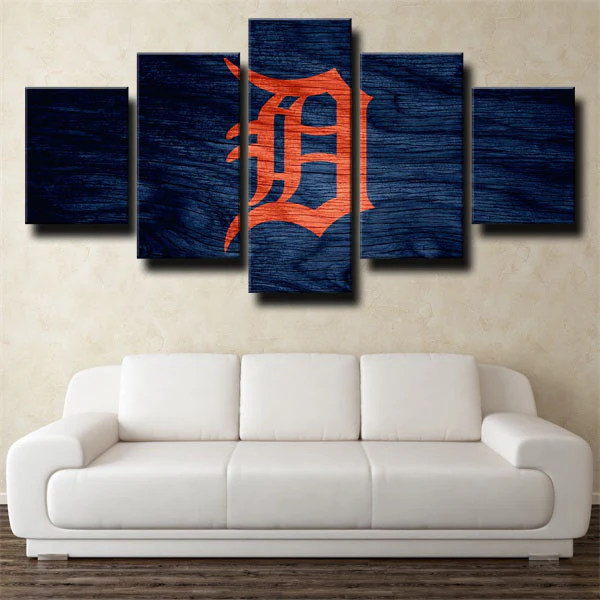 Detroit Tigers MLB Baseball Sports Team Dark Blue Logo 5 Piece Canvas Wall Art Painting Wallpaper Poster Picture Print Photo Decor