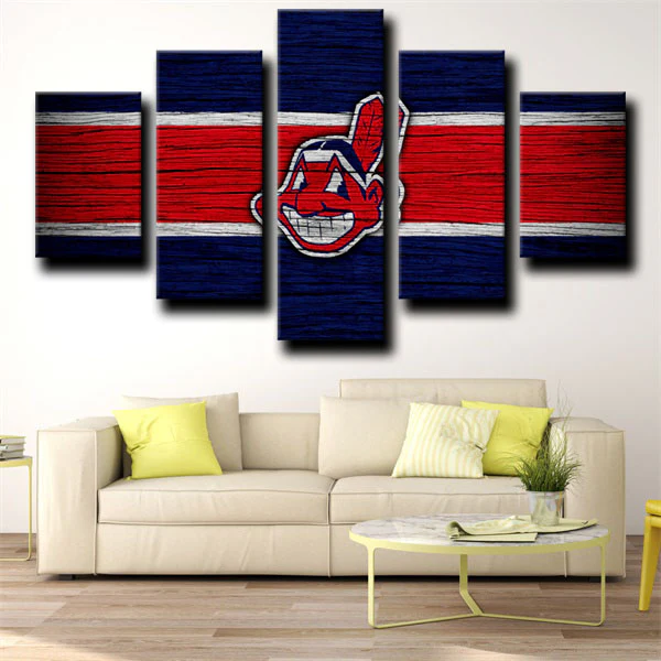Cleveland Indians MLB Baseball Sports Team Logo 5 Piece Canvas Wall Art Painting Wallpaper Poster Picture Print Photo Decor