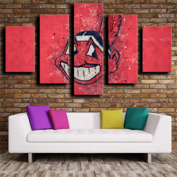 Cleveland Indians Baseball Sports Team Red Logo 5 Piece Canvas Wall Art Painting Wallpaper Poster Picture Print Photo Decor