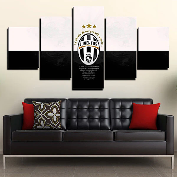 Juventus FC Italian Serie A Football Team Logo 5 Piece Canvas Wall Art Painting Wallpaper Poster Picture Print Photo Decor