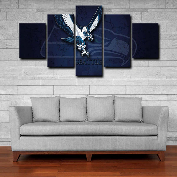 Seattle Seahawks NFL Football Team Logo Eagle 5 Piece Canvas Wall Art Painting Wallpaper Poster Picture Print Photo Decor