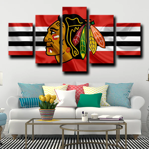 Chicago Blackhawks NHL Hockey Sports Team Logo 5 Piece Canvas Wall Art Painting Wallpaper Poster Picture Print Photo Decor