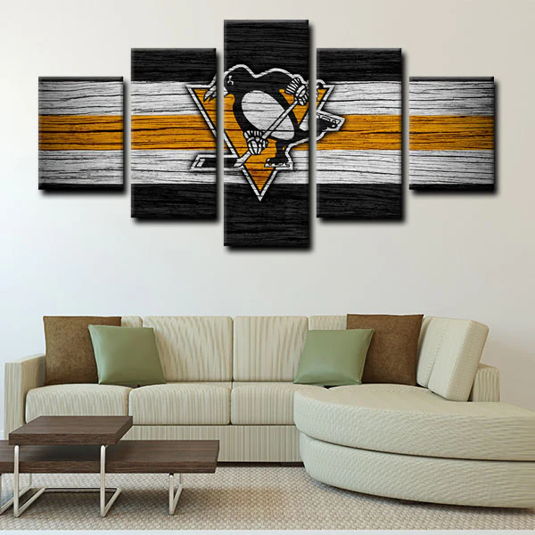Pittsburgh Penguins NHL Hockey Sports Team Logo 5 Piece Canvas Wall Art Painting Wallpaper Poster Picture Print Photo Decor