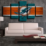 NFL Football Miami Dolphins Team Logo Sports 5 Piece Canvas Wall Art Painting Wallpaper Poster Picture Print Photo Decor