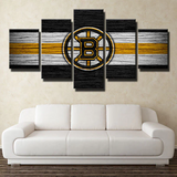 NHL Hockey Sports Boston Bruins Stripes Wood Logo 5 Piece Canvas Wall Art Painting Wallpaper Poster Picture Print Photo Decor