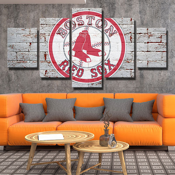 MLB Baseball Boston Red Sox Sports Team Logo Bick 5 Piece Canvas Wall Art Painting Wallpaper Poster Picture Print Photo Decor