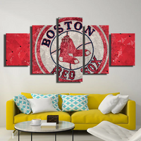 MLB Baseball Boston Red Sox Sports Team Logo Red 5 Piece Canvas Wall Art Painting Wallpaper Poster Picture Print Photo Decor