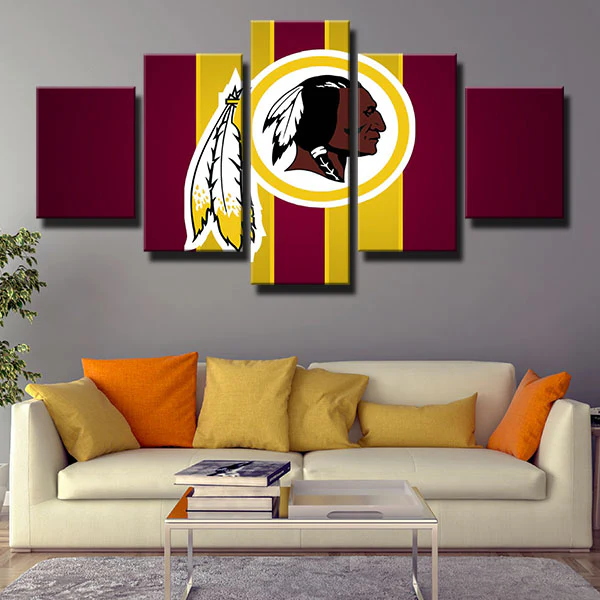 Washington Redskins NFL Football Yellow Stripes Logo 5 Piece Canvas Wall Art Painting Wallpaper Poster Picture Print Photo Decor