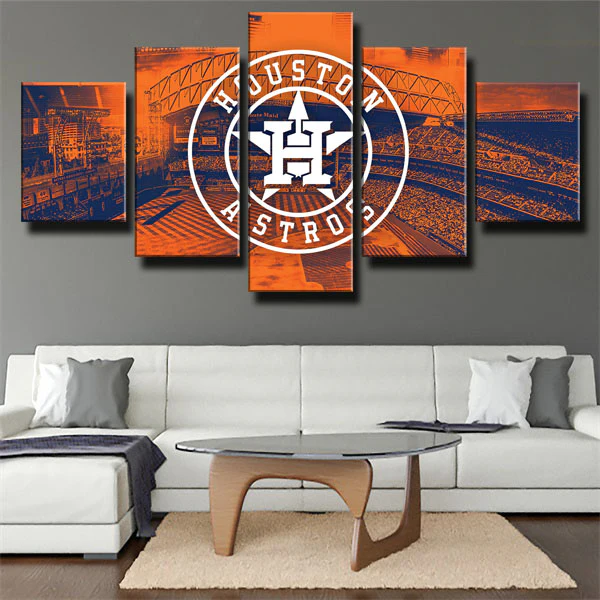 Houston Astros MLB Baseball Team Logo and Stadium 5 Piece Canvas Wall Art Painting Wallpaper Poster Picture Print Photo Decor