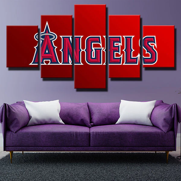 Los Angeles Angels MLB Baseball Team Logo Main Red 5 Piece Canvas Wall Art Painting Wallpaper Poster Picture Print Photo Decor