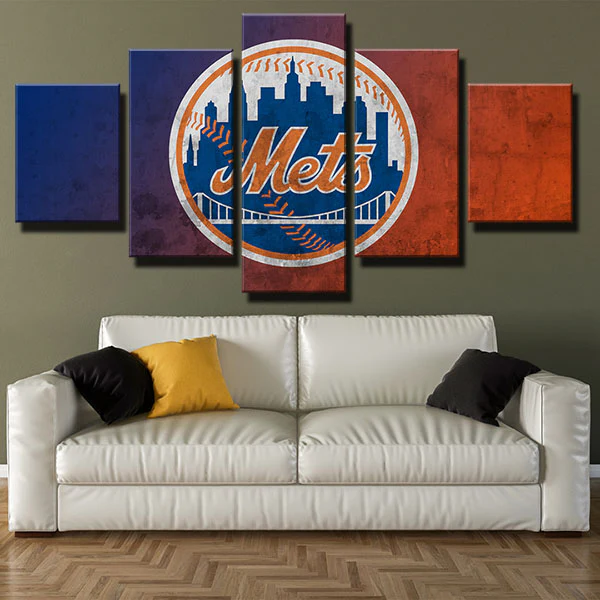 MLB New York Mets Baseball Sports Team Logo 5 Piece Canvas Wall Art Painting Wallpaper Poster Picture Print Photo Decor