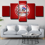 New York Yankees MLB Baseball Sports Team Red Logo 5 Piece Canvas Wall Art Painting Wallpaper Poster Picture Print Photo Decor