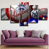 New York Yankees MLB Baseball Sports Team 3D Logo 5 Piece Canvas Wall Art Painting Wallpaper Poster Picture Print Photo Decor