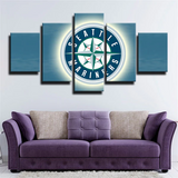 MLB Baseball Sports Seattle Mariners Team Logo 5 Piece Canvas Wall Art Painting Wallpaper Poster Picture Print Photo Decor