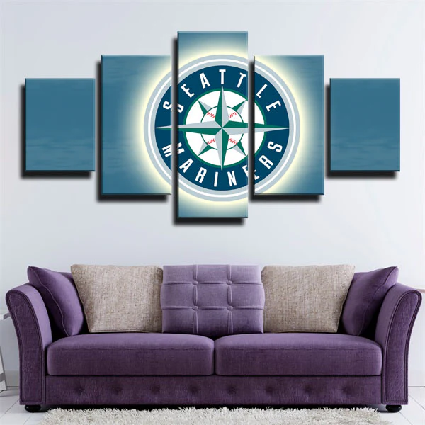 MLB Baseball Sports Seattle Mariners Team Logo 5 Piece Canvas Wall Art Painting Wallpaper Poster Picture Print Photo Decor