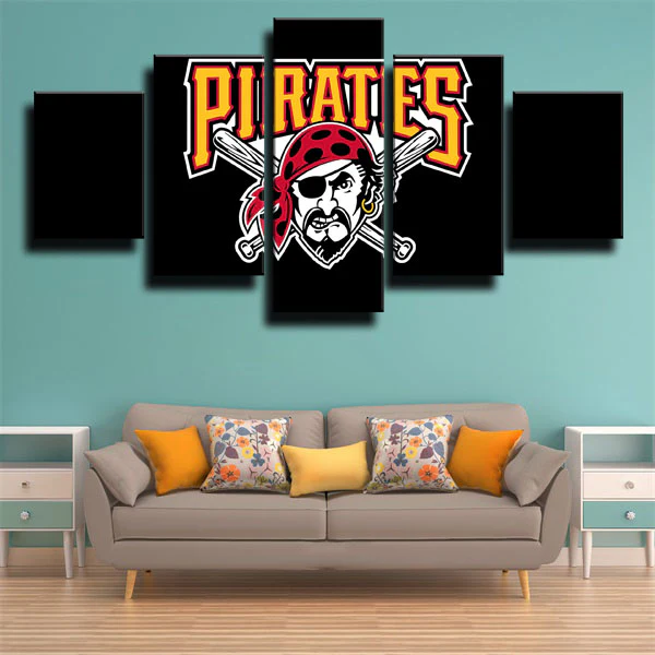 Pittsburgh Pirates MLB Baseball Sports Team Logo Black 5 Piece Canvas Wall Art Painting Wallpaper Poster Picture Print Photo Decor