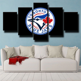 MLB Baseball Team Toronto Blue Jays Logo Black 5 Piece Canvas Wall Art Painting Wallpaper Poster Picture Print Photo Decor