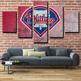 MLB Baseball Team Philadelphia Phillies Red Logo 5 Piece Canvas Wall Art Painting Wallpaper Poster Picture Print Photo Decor