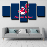 Cleveland Indians MLB Baseball Team Dark Blue Logo 5 Piece Canvas Wall Art Painting Wallpaper Poster Picture Print Photo Decor