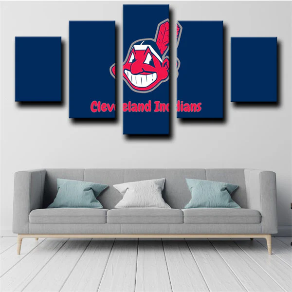 Cleveland Indians MLB Baseball Team Dark Blue Logo 5 Piece Canvas Wall Art Painting Wallpaper Poster Picture Print Photo Decor