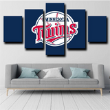 Minnesota Twins MLB Baseball Team Dark Blue Logo 5 Piece Canvas Wall Art Painting Wallpaper Poster Picture Print Photo Decor