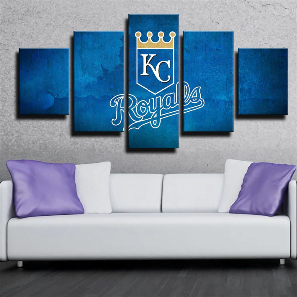 MLB Baseball Team Kansas City Royals Blue Logo 5 Piece Canvas Wall Art Painting Wallpaper Poster Picture Print Photo Decor