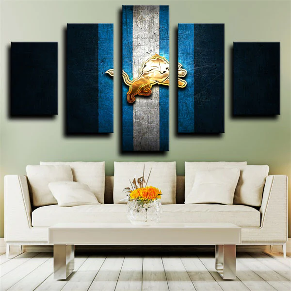 Detroit Lions NFL Sports Team Golden Logo 5 Piece Canvas Wall Art Painting Wallpaper Poster Picture Print Photo Decor