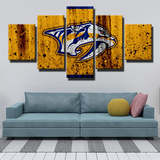 Nashville Predators NHL Hockey Dirty Yellow Logo 5 Piece Canvas Wall Art Painting Wallpaper Poster Picture Print Photo Decor