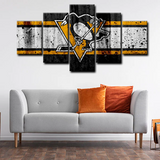 Pittsburgh Penguins Team Logo NHL Hockey Sports 5 Piece Canvas Wall Art Painting Wallpaper Poster Picture Print Photo Decor