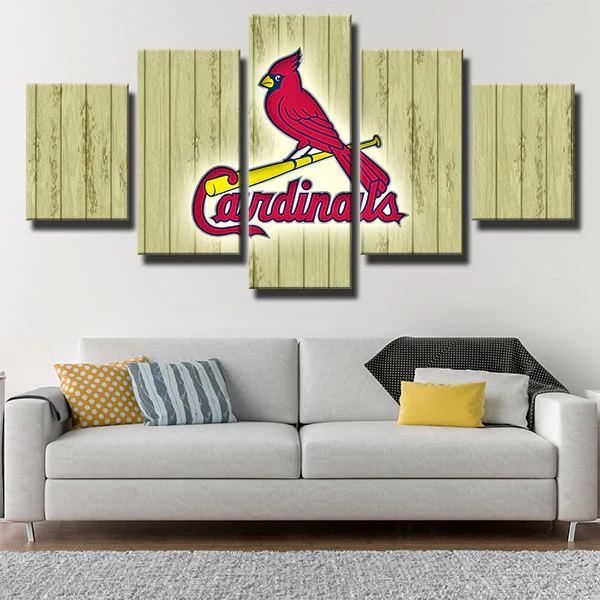 MLB Baseball Sports Team St. Louis Cardinals Logo 5 Piece Canvas Wall Art Painting Wallpaper Poster Picture Print Photo Decor