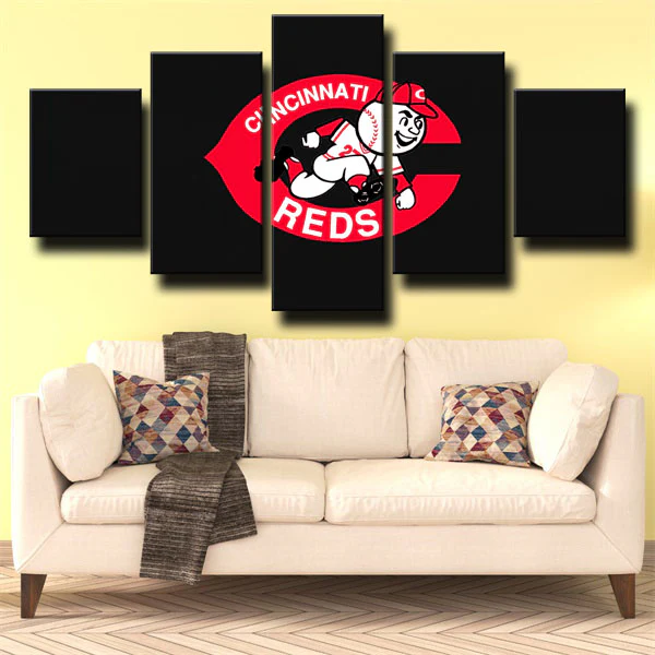 Cincinnati Reds Jays MLB Baseball Team Black Logo 5 Piece Canvas Wall Art Painting Wallpaper Poster Picture Print Photo Decor