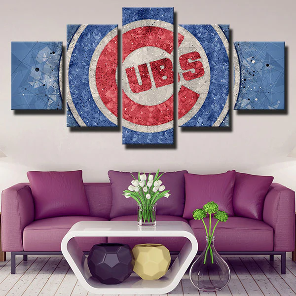 MLB Baseball Sports team Chicago Cubs Blue Logo 5 Piece Canvas Wall Art Painting Wallpaper Poster Picture Print Photo Decor