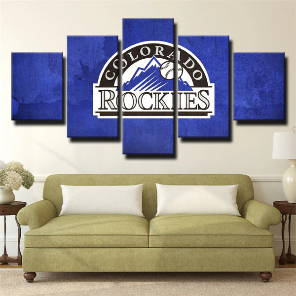 Colorado Rockies Baseball Sports Team Blue Logo 5 Piece Canvas Wall Art Painting Wallpaper Poster Picture Print Photo Decor