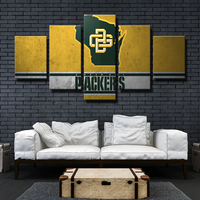 NFL Sports Team Green Bay Packers Logo Yellow Name 5 Piece Canvas Wall Art Painting Wallpaper Poster Picture Print Photo Decor