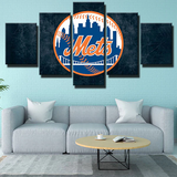 MLB Baseball Sports Team New York Mets Logo 5 Piece Canvas Wall Art Painting Wallpaper Poster Picture Print Photo Decor