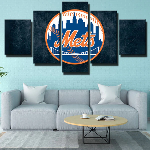 MLB Baseball Sports Team New York Mets Logo 5 Piece Canvas Wall Art Painting Wallpaper Poster Picture Print Photo Decor
