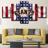 San Francisco Giants MLB Baseball Logo & American Flag 5 Piece Canvas Wall Art Painting Wallpaper Poster Picture Print Photo Decor