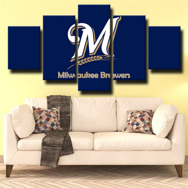 MLB Baseball Milwaukee Brewers Sports Team Logo 5 Piece Canvas Wall Art Painting Wallpaper Poster Picture Print Photo Decor