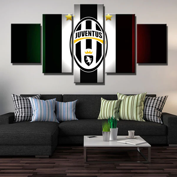 Juventus Serie A Football Soccer Team Stripe Logo 5 Piece Canvas Wall Art Painting Wallpaper Poster Picture Print Photo Decor