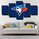 MLB Baseball Team Toronto Blue Jays Logo Blue 5 Piece Canvas Wall Art Painting Wallpaper Poster Picture Print Photo Decor