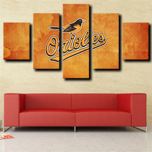 Baltimore Orioles MLB Baseball Team Golden Logo 5 Piece Canvas Wall Art Painting Wallpaper Poster Picture Print Photo Decor