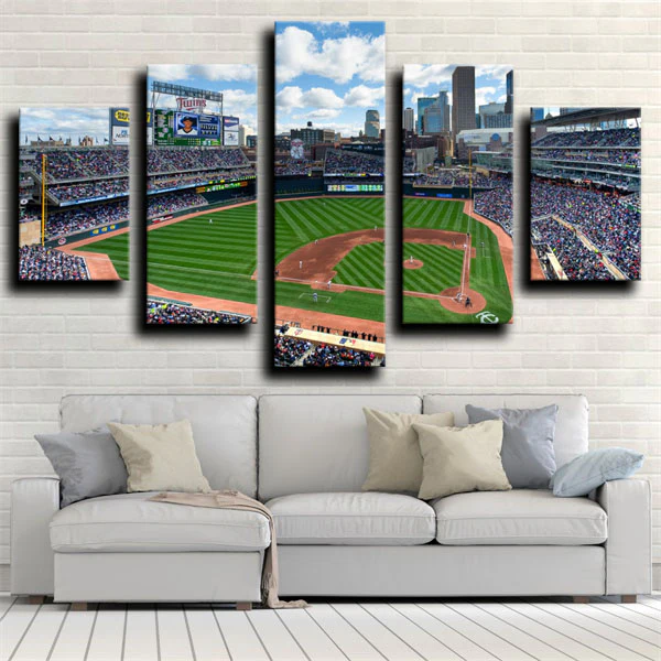 MLB Baseball Sports Team Minnesota Twins Stadium 5 Piece Canvas Wall Art Painting Wallpaper Poster Picture Print Photo Decor