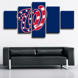 Washington Nationals MLB Baseball Team Logo Blue 5 Piece Canvas Wall Art Painting Wallpaper Poster Picture Print Photo Decor