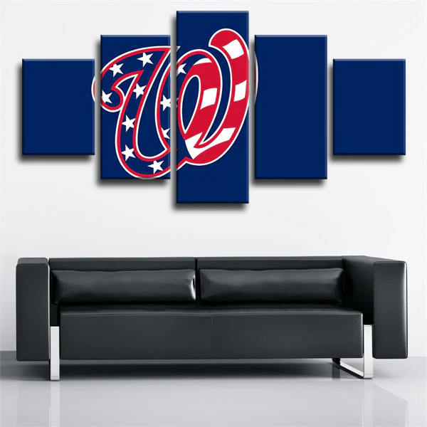 Washington Nationals MLB Baseball Team Logo Blue 5 Piece Canvas Wall Art Painting Wallpaper Poster Picture Print Photo Decor