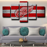 Detroit Red Wings NHL Hockey Team Red & White Logo 5 Piece Canvas Wall Art Painting Wallpaper Poster Picture Print Photo Decor