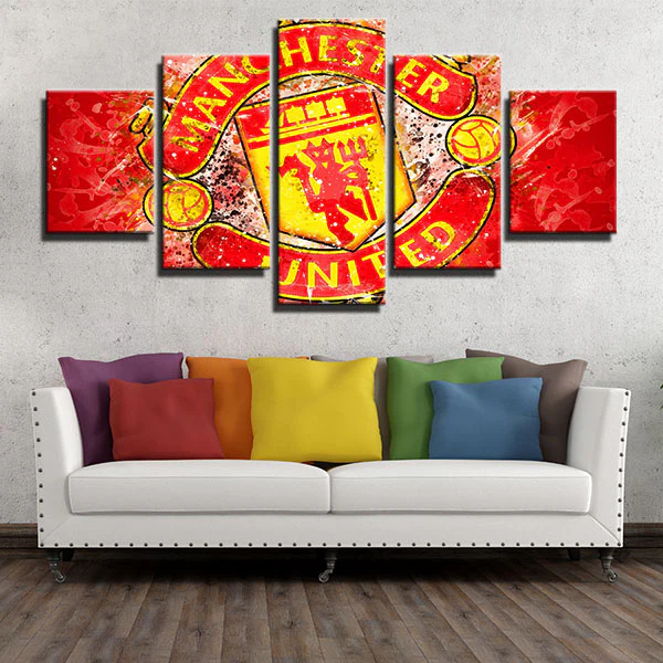 Manchester United Football Club Soccer Team Logo 5 Piece Canvas Wall Art Painting Wallpaper Poster Picture Print Photo Decor